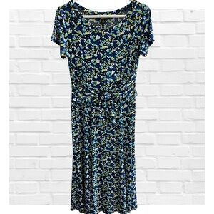 Perceptions New York Sz 12 Geometric Faux Wrap Midi Dress Career Fit and Flare